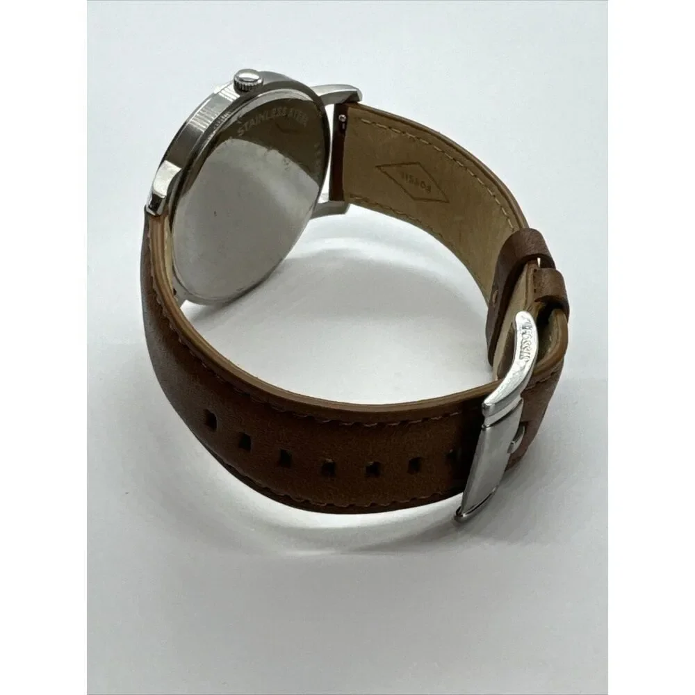 Fossil BQ2397 Men's Brown Leather Analog Silver Dial Quartz Wrist Watch AEA049